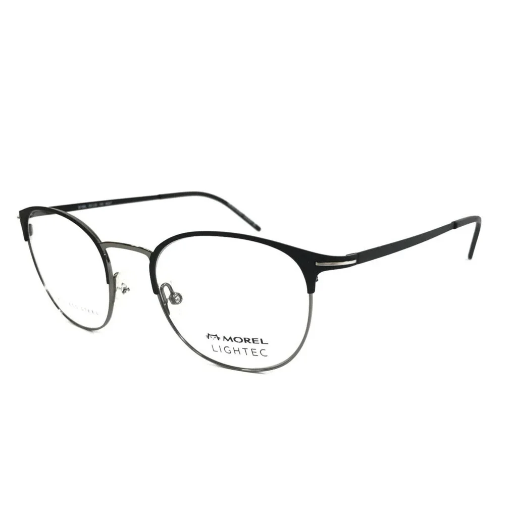 Morel Lightec Eyeglasses Frame 30168L NG07 Black Silver Round Full Rim 50-20-145